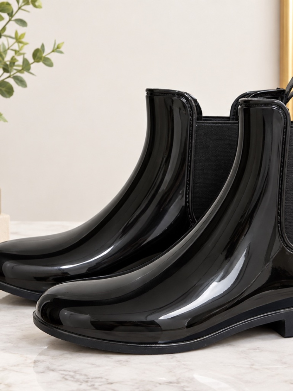 Black Glossy Rain Boots Size 9